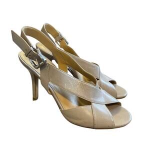 Michael Kors 9 Becky $179 Leather Sandals Slingback Peeptoe Heels Oyster Gray